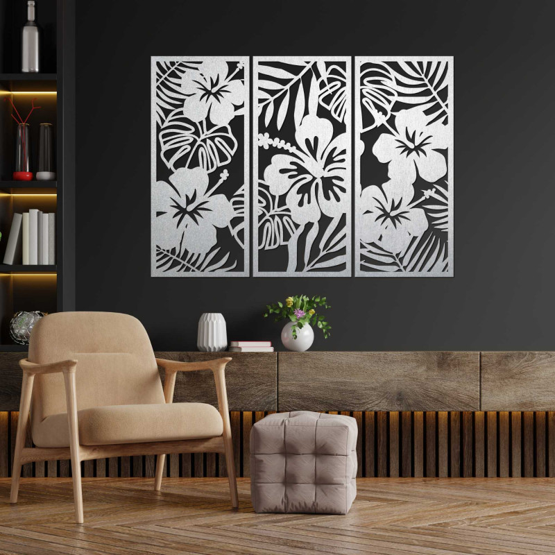 3-teilige Holzmalerei der Ibishtek-Blume - DROBERE