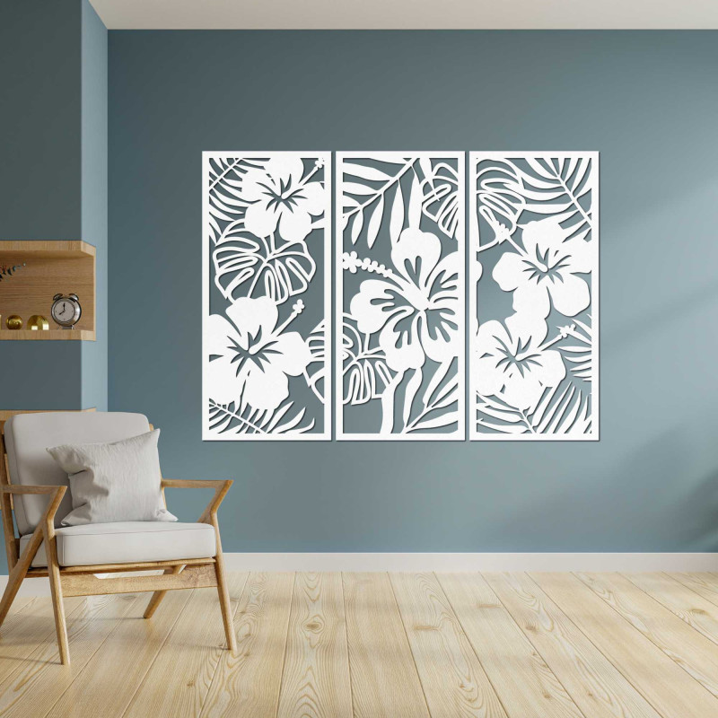 3-teilige Holzmalerei der Ibishtek-Blume - DROBERE