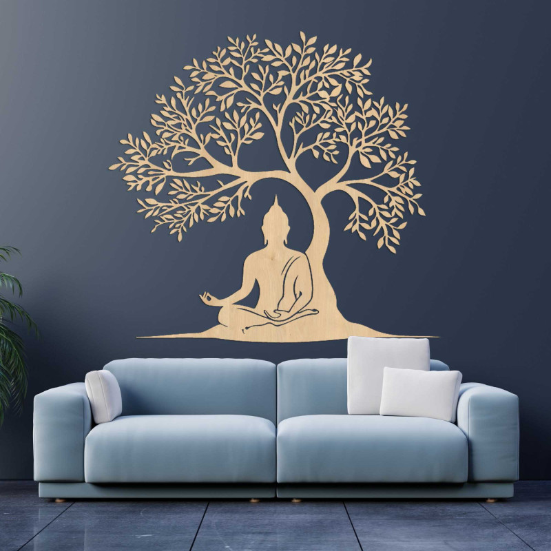 Holzbild des Lebensbaums und Buddhas - MOTERO