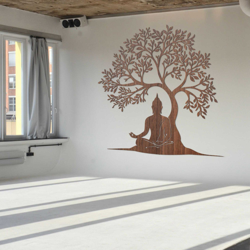 Holzbild des Lebensbaums und Buddhas - MOTERO