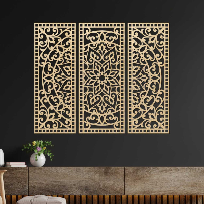 Wanddekoration dreiteiliges Mandala-Panel -...