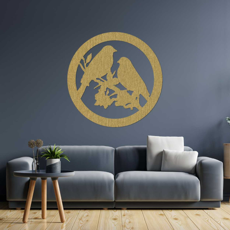 Holzwandbild Vögel auf einem Ast