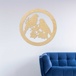 Holzwandbild Vögel auf einem Ast 2