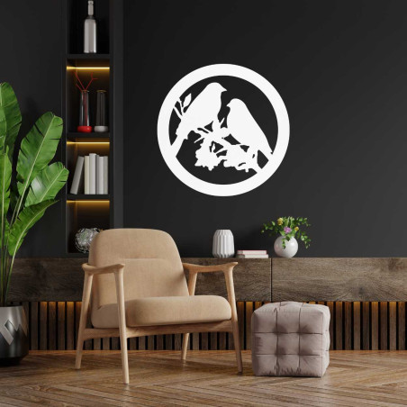 Holzwandbild Vögel auf einem Ast