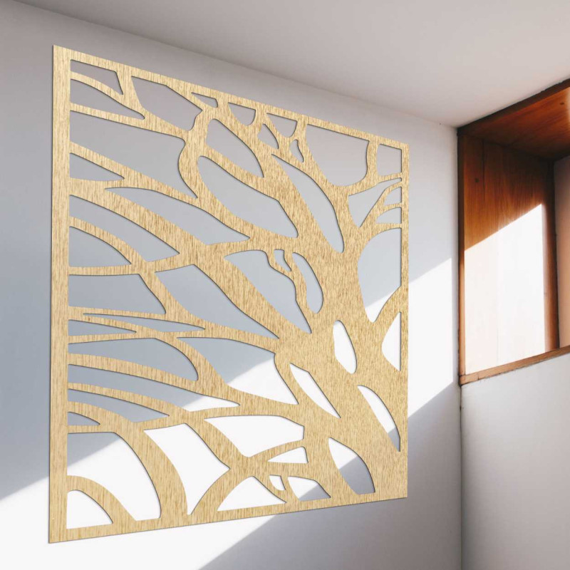 Wanddekoration aus Holz mit abstraktem Baum- und Wurzelmotiv