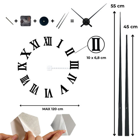 Selbstklebende Uhr mit verstellbarer Größe.
