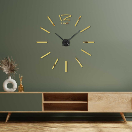 Moderne 3D-Uhr mit Zwölf-Uhr-Position und schlichten Streifen anstelle von Zahlen.