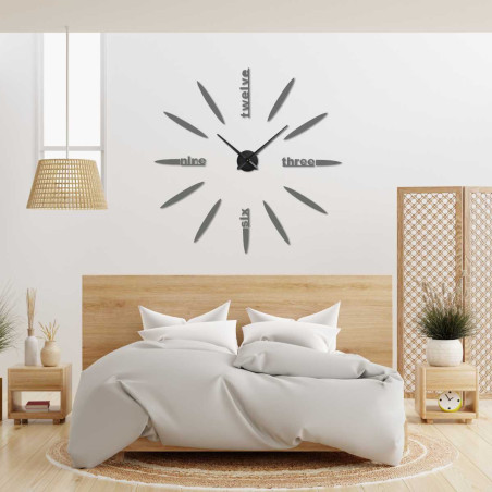 Detail einer 3D-Uhr mit modernem Zifferblatt, ovalen Elementen und gut lesbaren Wortbeschriftungen.