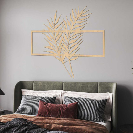 Holzbild mit minimalistischen Blättern im Rahmen - FARN