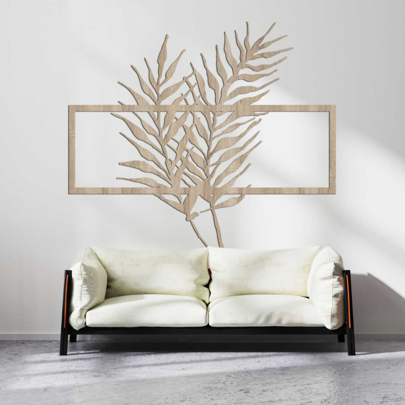 Holzbild mit minimalistischen Blättern im...