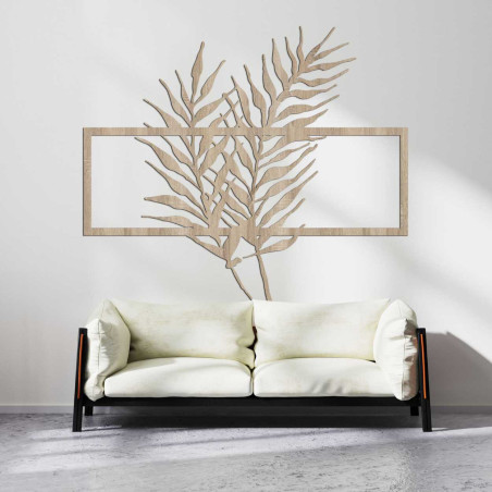 Modernes botanisches Gemälde aus Holz mit einem Motiv exotischer Blätter
