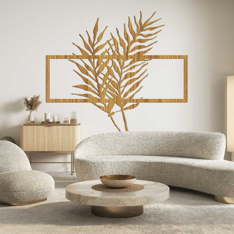 Modernes botanisches Gemälde aus Holz mit einem Motiv exotischer Blätter