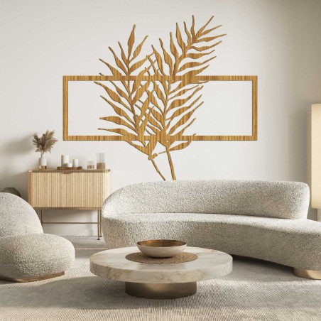 Holzbild mit minimalistischen Blättern im Rahmen - FARN