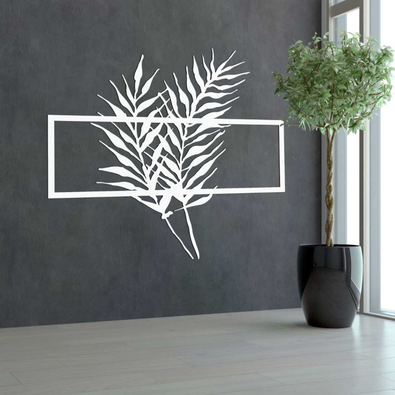Modernes botanisches Gemälde aus Holz mit einem Motiv exotischer Blätter