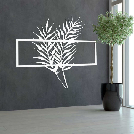 Modernes botanisches Gemälde aus Holz mit einem Motiv exotischer Blätter