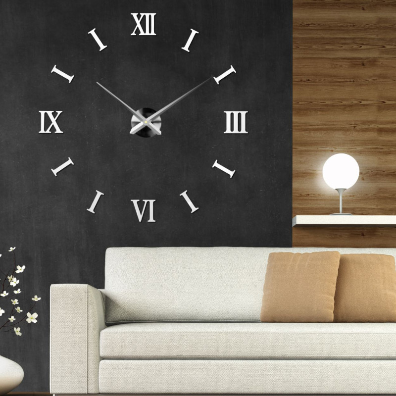 Weiße selbstklebende Uhr mit 3D-Effekt, die Sie ohne Werkzeug und Bohren anbringen können.