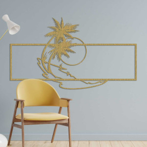 Tropische Szene mit zwei Palmen und den sanften Linien des Ozeans.