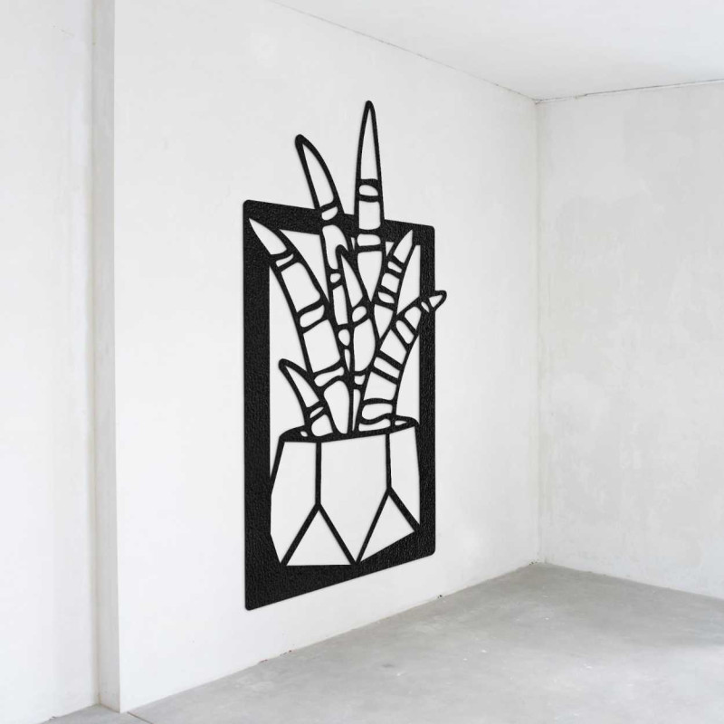 Wanddekoration aus Holz mit Motiv aus natürlichen Pflanzen und Blumentöpfen