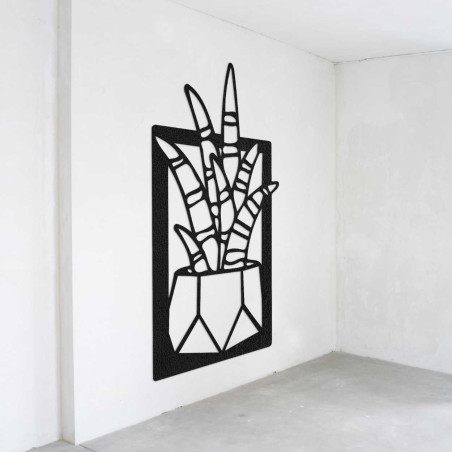 Wanddekoration aus Holz mit Motiv aus natürlichen Pflanzen und Blumentöpfen