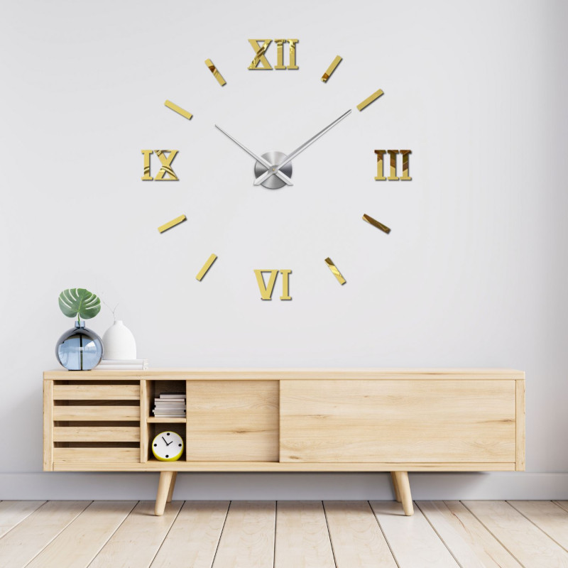 Moderne, selbstklebende römische Wanduhr in Schwarz.