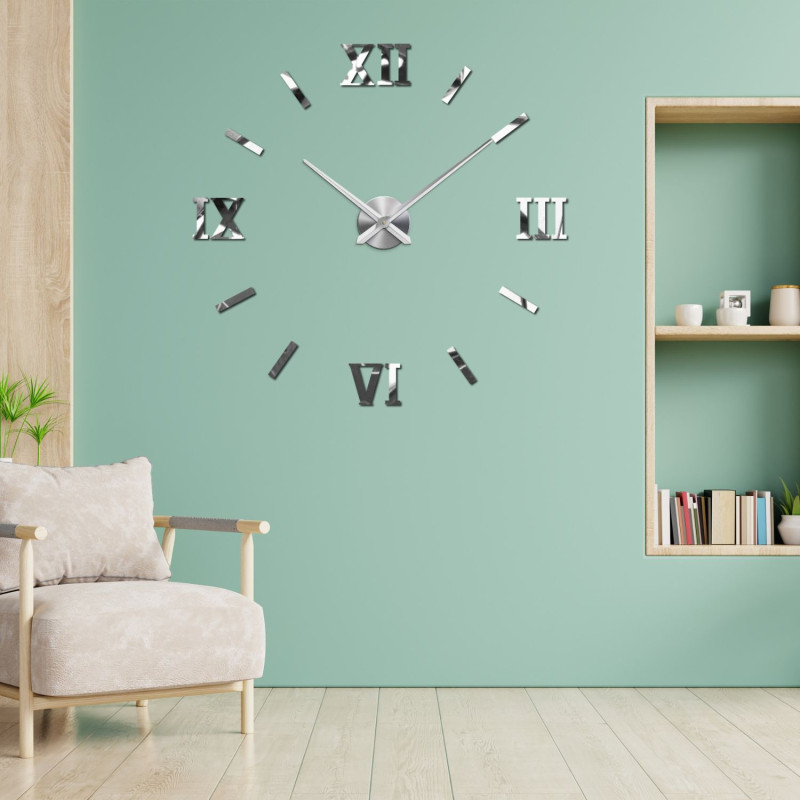 Moderne, selbstklebende römische Wanduhr in Schwarz.