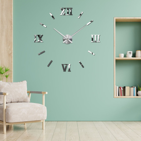 Moderne, selbstklebende römische Wanduhr in Schwarz.
