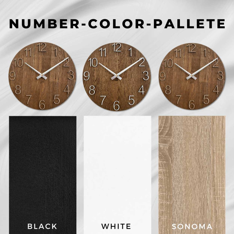 Geschnitzte Holzuhr mit einfachem Zifferblatt und minimalistischem Design.