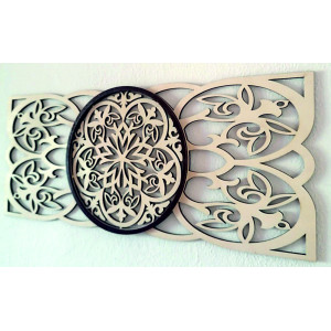 Künstlerisches Mandala-Wandbild aus Sperrholz, Rückseite aus Pappelholz (Originalfarbe), Vorderseite in Ihrer Wunschfarbe 2