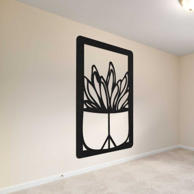 Große Wanddekoration aus Holz mit natürlichem Kaktusmotiv