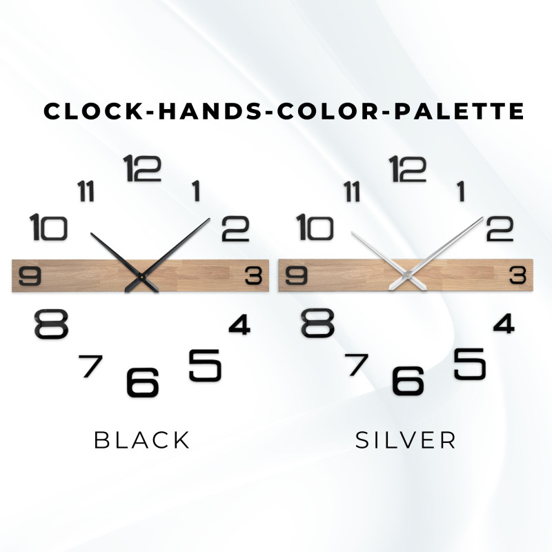 Luxuriöse Wanduhr aus Holz mit minimalistischem Design und kontrastierenden Ziffern.