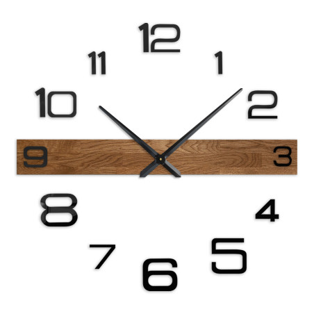 Küchenuhr aus Holz mit dunklem Holz und leuchtend schwarzen Zahlen.