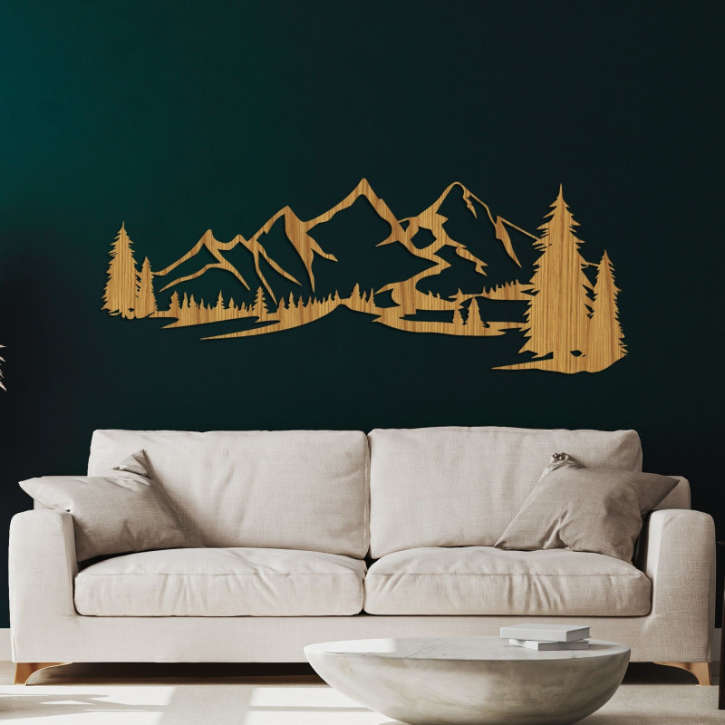 Holzdekoration mit Berglandschaft – verleiht Ihrem Interieur Ruhe und Stil.