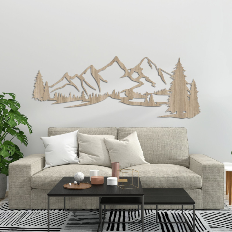 Verleihen Sie Ihrem Zuhause mit einer Berglandschaftsdekoration aus Holz eine friedliche Atmosphäre.