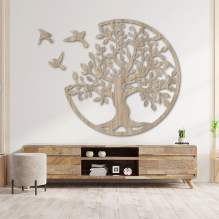 Modernes Wandbild aus Holz Baum mit Vögeln