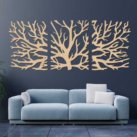 Dreiteiliges Bild, Astdekoration – Moderne Baumzweige an der Wand