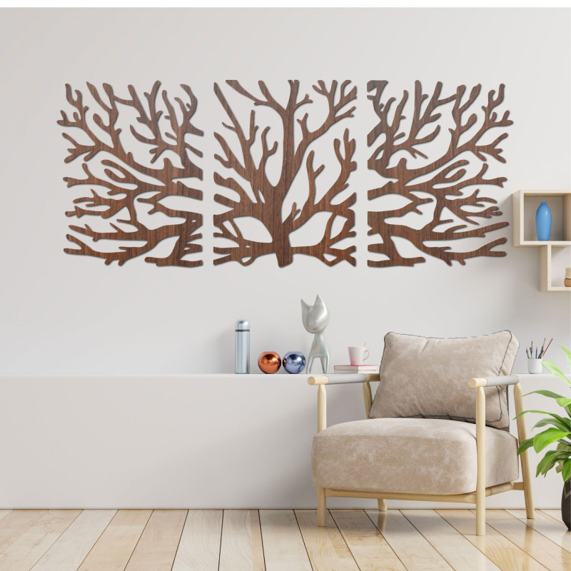 Dreiteiliges Bild aus Ästen – Moderne Baumzweige an der Wand