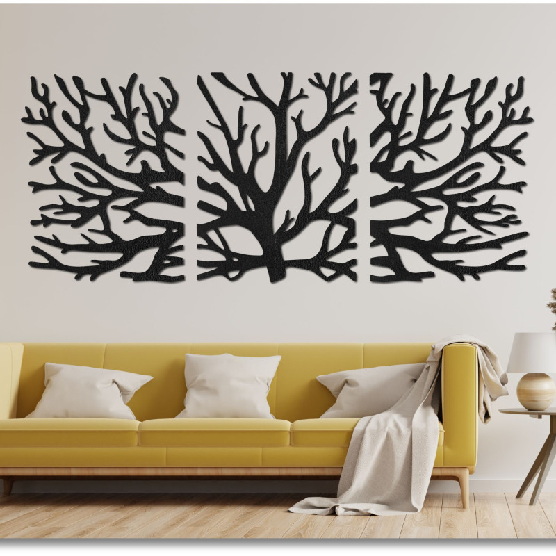 Dreiteiliges Bild aus Ästen – Moderne Baumzweige an der Wand