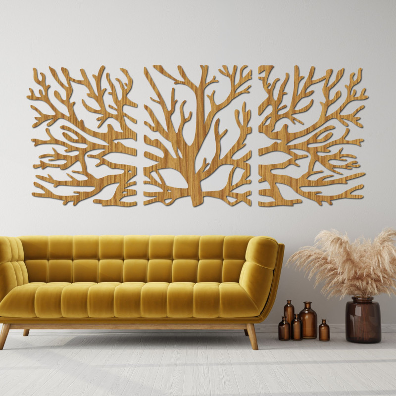 Dreiteiliges Bild aus Ästen – Moderne Baumzweige an der Wand