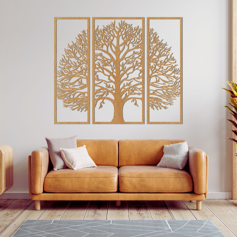 Lebensbaum – Modernes dreiteiliges Wandbild aus Holz