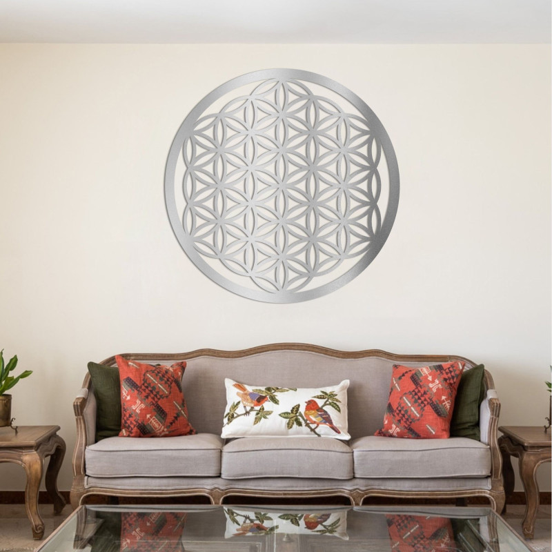 Wanddekoration aus Holz: Blume des Lebens, Mandala der heiligen Geometrie.