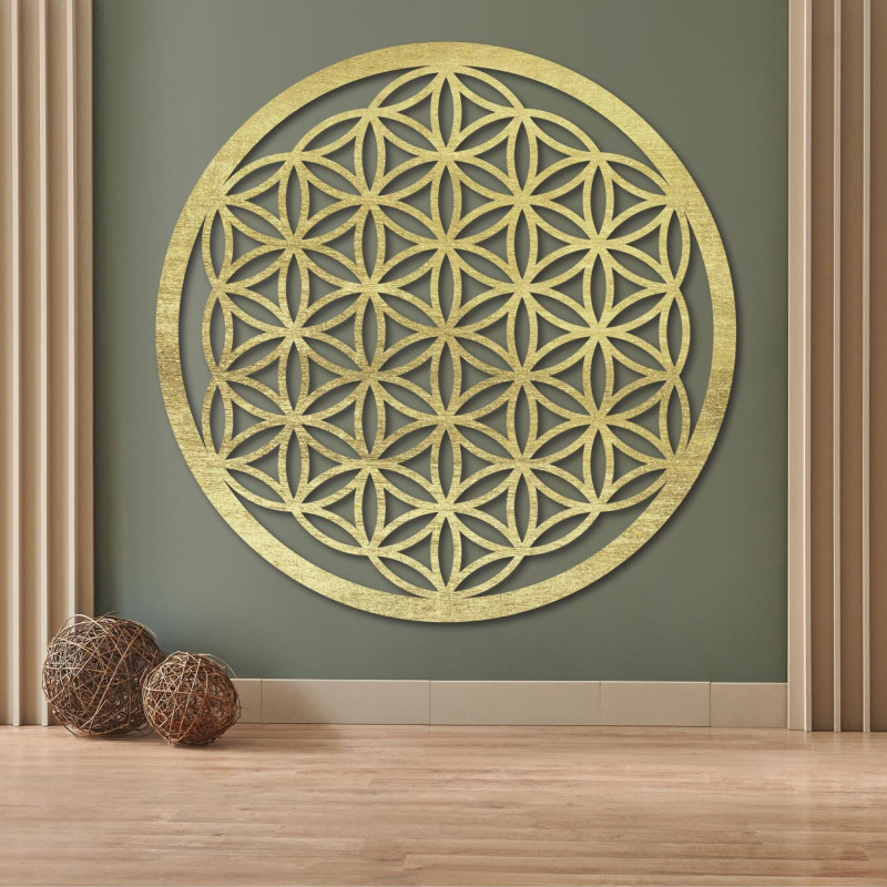 Wanddekoration aus Holz: Blume des Lebens, Mandala der heiligen Geometrie.
