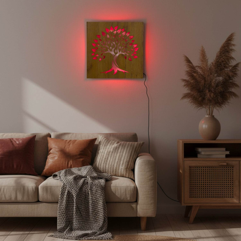 Hinterleuchtetes Holzbild „Baum des Lebens“ LED-Wanddekoration