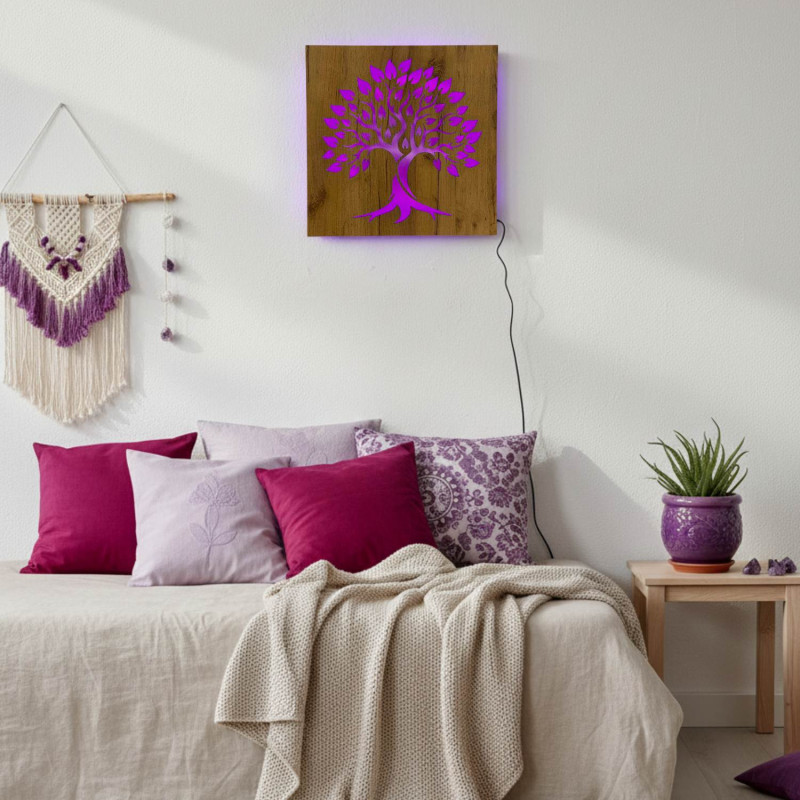 Hinterleuchtetes Holzbild „Baum des Lebens“ LED-Wanddekoration