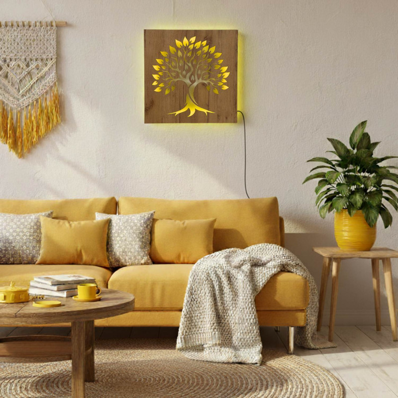 Hinterleuchtetes Holzbild „Baum des Lebens“ LED-Wanddekoration