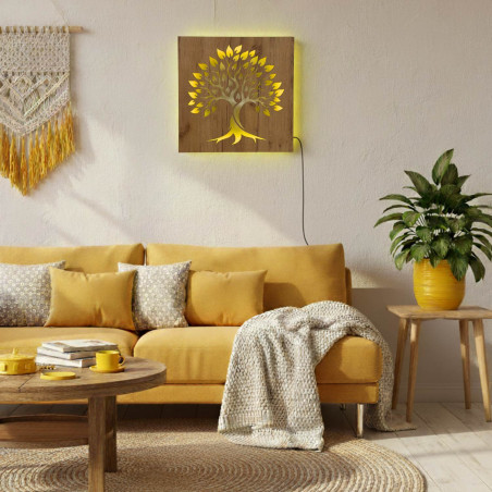 Hinterleuchtetes Holzbild „Baum des Lebens“ LED-Wanddekoration