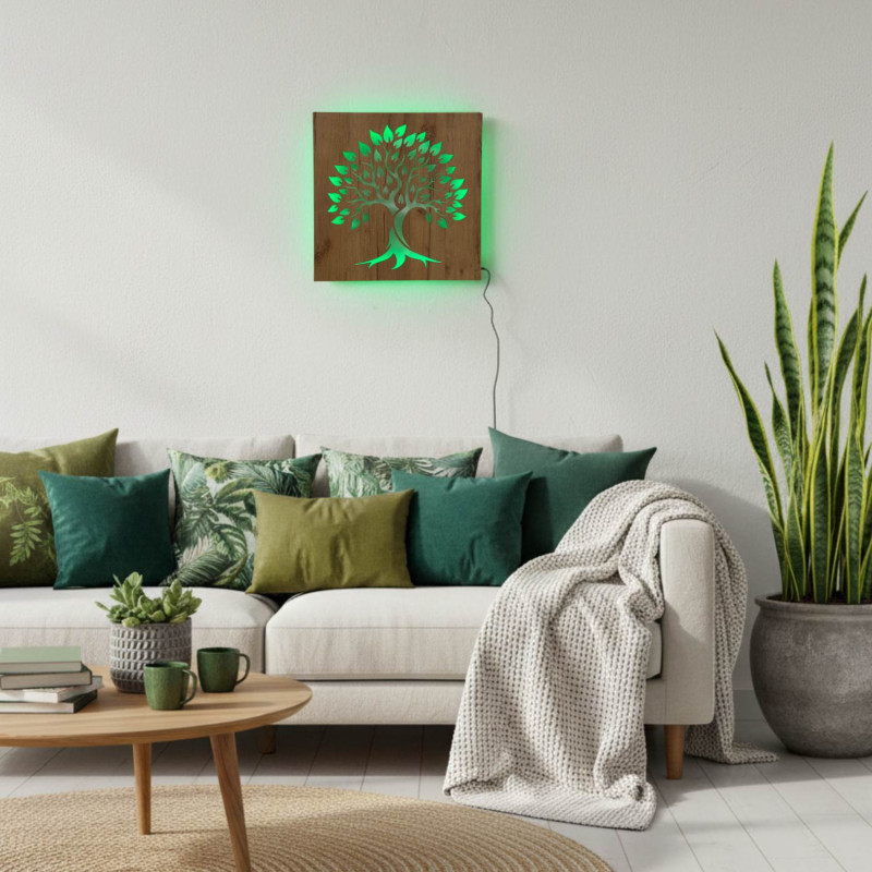 LED-Lichtmalerei Lebensbaum – Holzdekoration mit RGB-LED-Hintergrundbeleuchtung, n