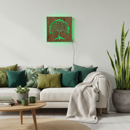 LED-Lichtmalerei Lebensbaum – Holzdekoration mit RGB-LED-Hintergrundbeleuchtung, n