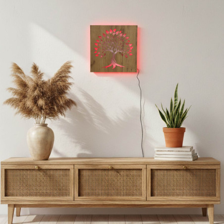 Hinterleuchtetes Holzbild „Baum des Lebens“ LED-Wanddekoration