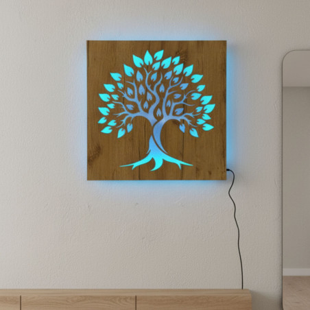 Hinterleuchtetes Holzbild „Baum des Lebens“ LED-Wanddekoration | BAKE