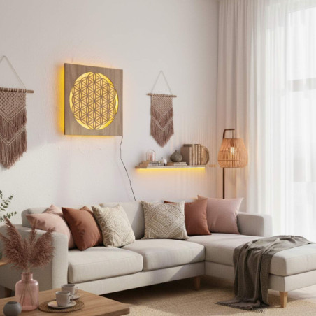 Hinterleuchtetes Holzbild „Blume des Lebens“ – LED-Mandala-Wanddekoration | MONEN